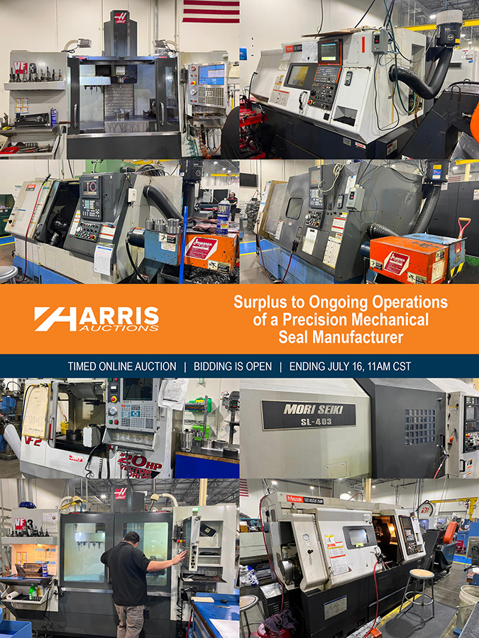 Timed Online Auction Surplus to Ongoing Operations of a Precision Mechanical Seal Manufacturer, Pasadena, TX