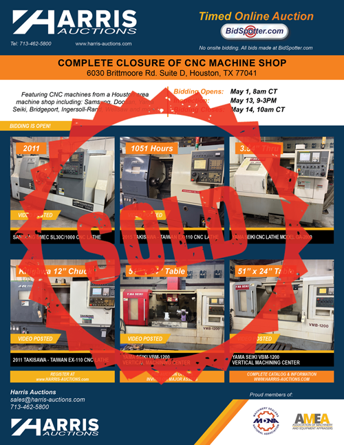 Auction from A Complete Closure of CNC Machine Shop - Houston, TX "SOLD"