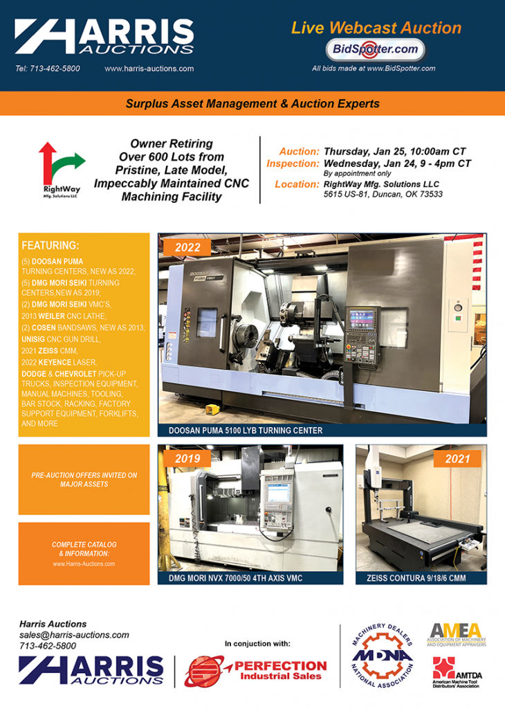 Live webcast auction of manufacturing machine tools and equipment