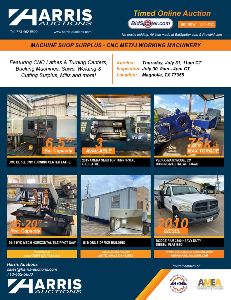 Timed Online Auction: Magnolia, TX Machine Shop Surplus + CNC Metalworking Machinery - 07-31-25