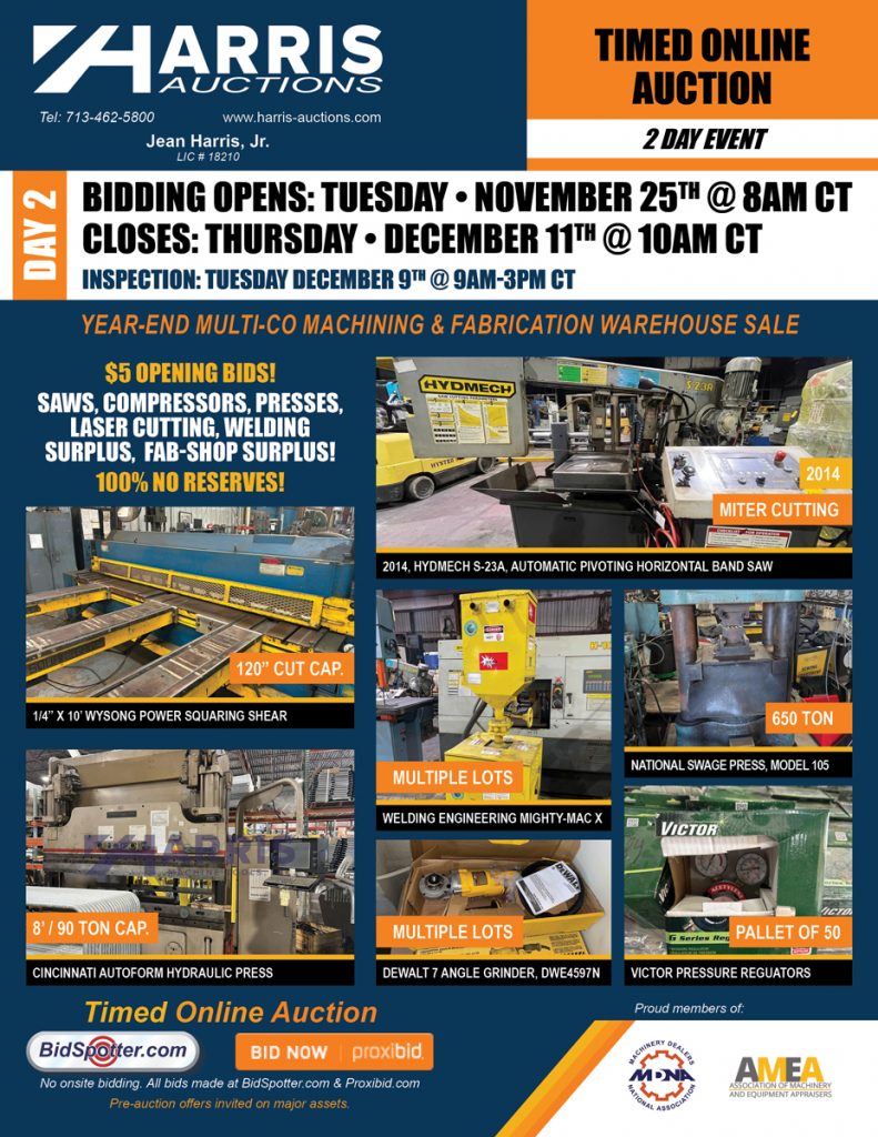 Day 2 Year-end Multi-Co Fabrication Shop Sale